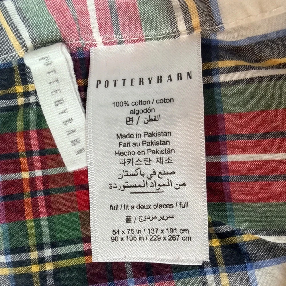 Pottery Barn Sheets Flat & Fitted Full Stewart Plaid Cotton Bedding Holidays